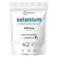 Micro Ingredients. Selenio 200 mcg - Selenometionine con Aceite de Coco - 500 softgels/ cápsulas blandas por paquete.