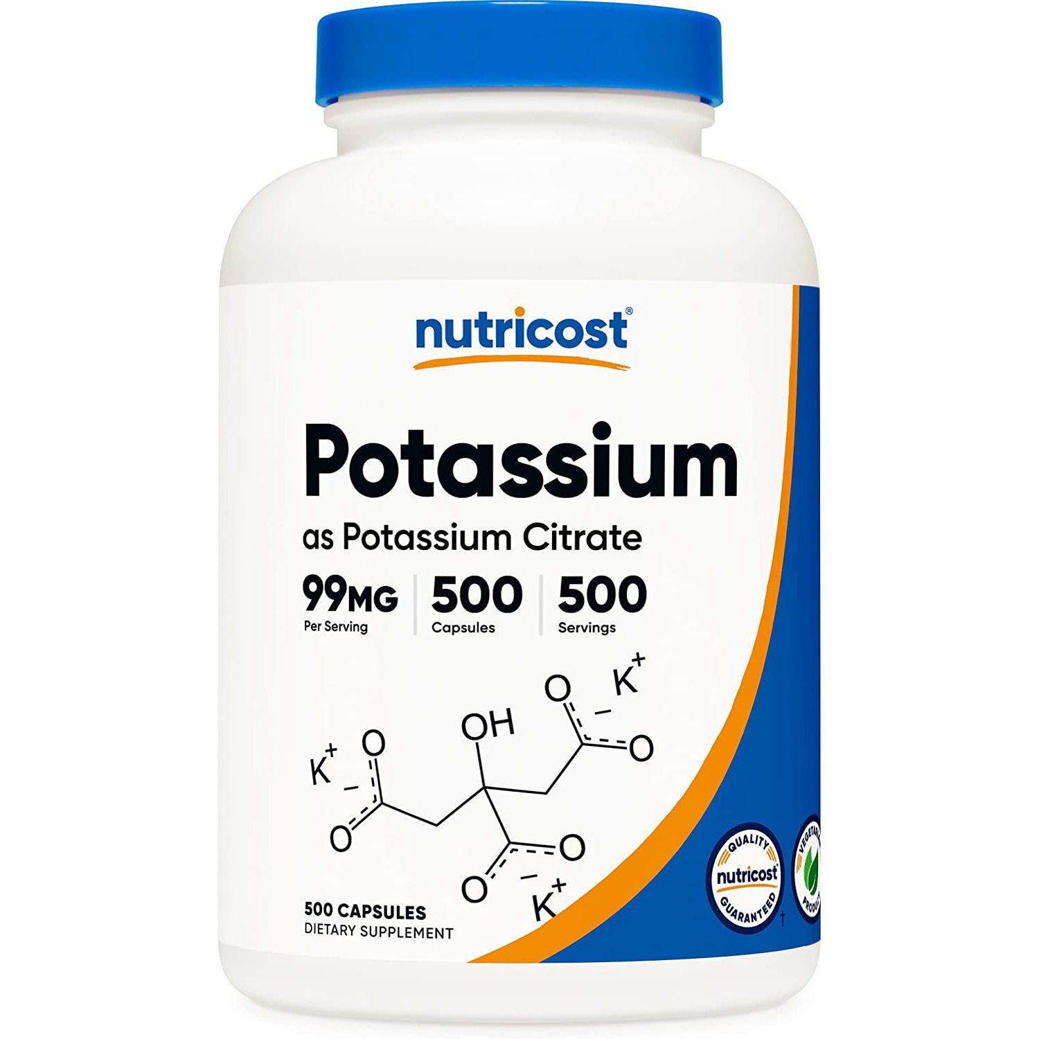 Nutricost. Citrato de Potasio 99 mg 500 cápsulas. Vitaminas y Más