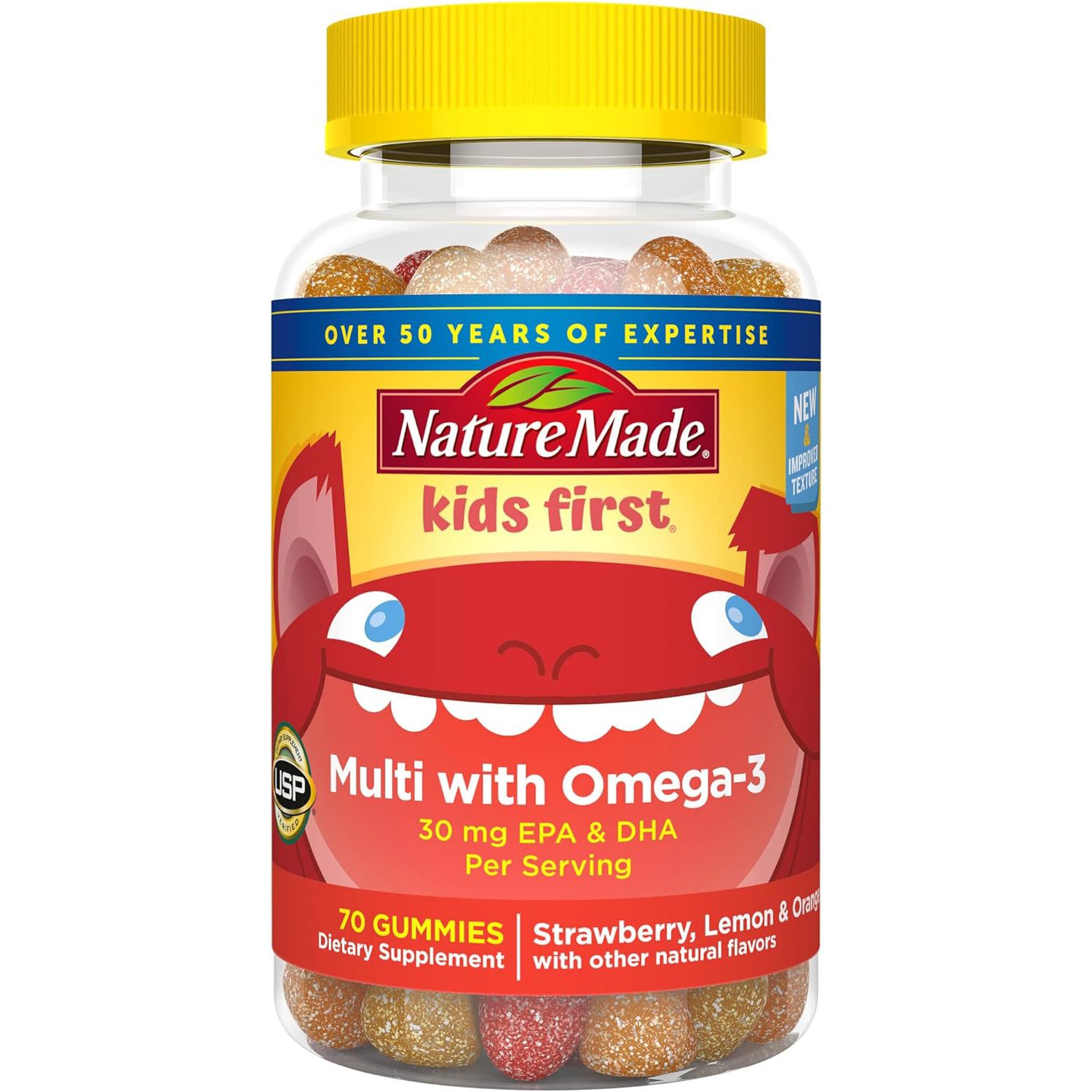 NatureMade. Omega 3 EPA DHA + Vitaminas para niños - 70 gomitas.