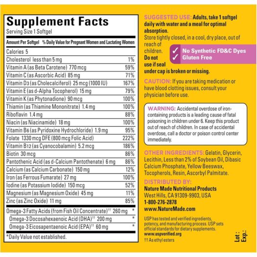 NatureMade. Multivitaminas + Minerales Prenatales + Omega 3 (DHA + EPA) 90 softgels / cápsulas blandas. - Image 2