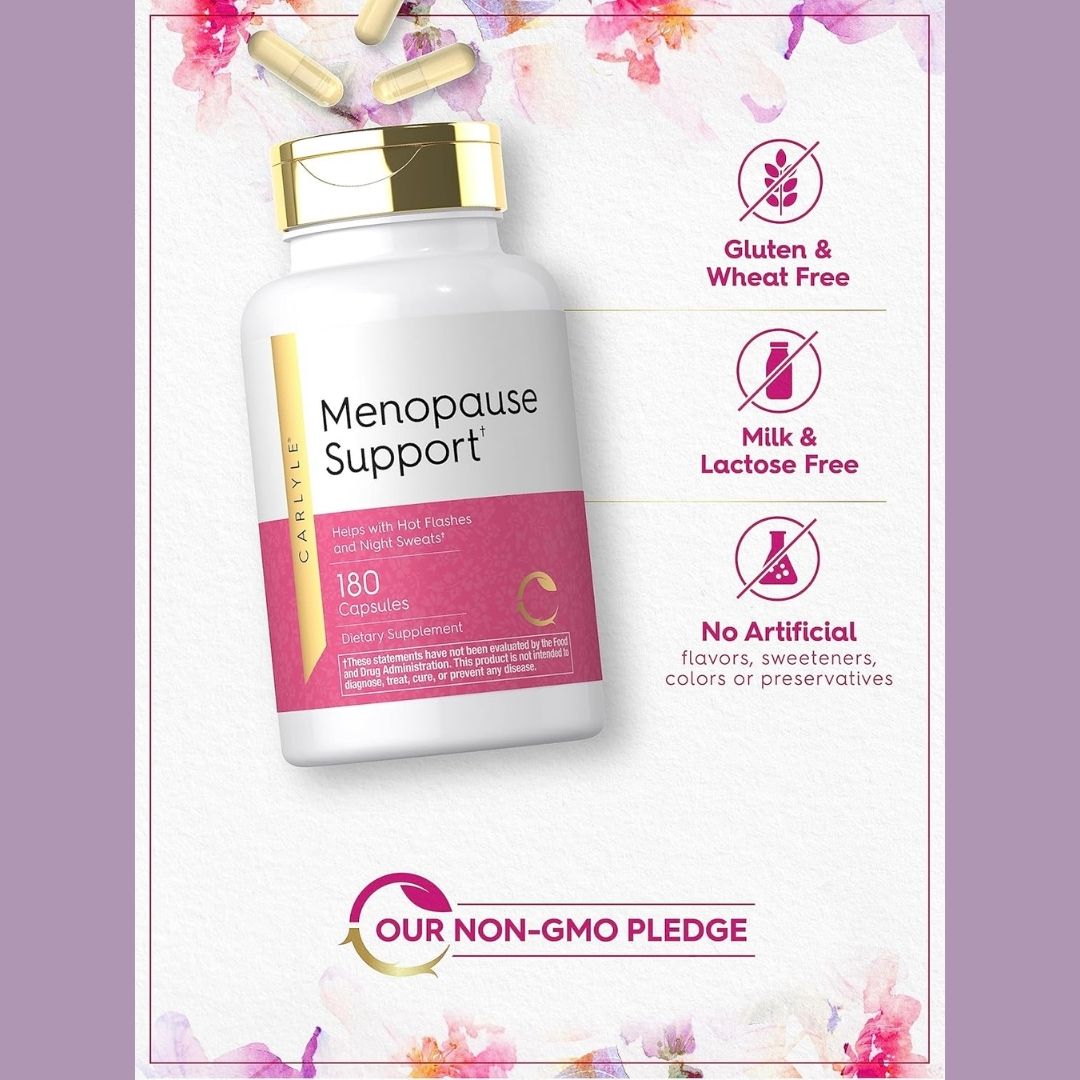 Carlyle. Menopause Support. Black Cohosh + Isoflavonas de Soya + Dong Quai + otros extractos herbales. Para sofocos y sudores nocturnos - 180 cápsulas por frasco. - Image 4