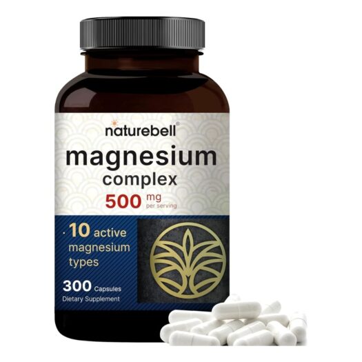 Naturebell. Complejo de Magnesio 500 mg - 10 tipos de magnesio - 300 cápsulas por frasco