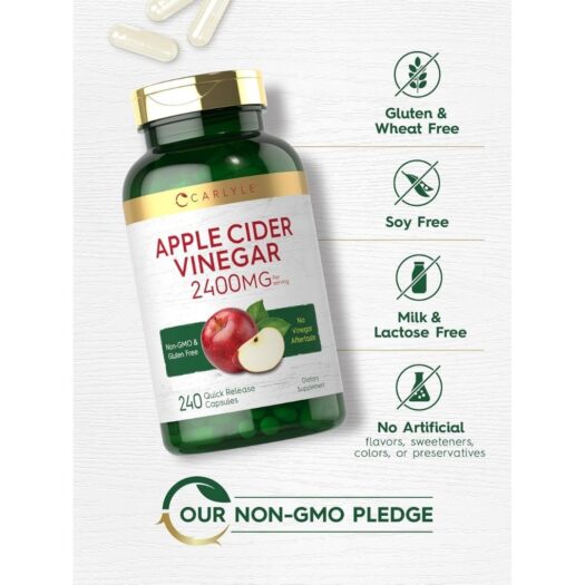 Carlyle. Vinagre de Sidra de Manzana 2,400 mg - Por cada 4 cápsulas - 240 cápsulas. - Image 4