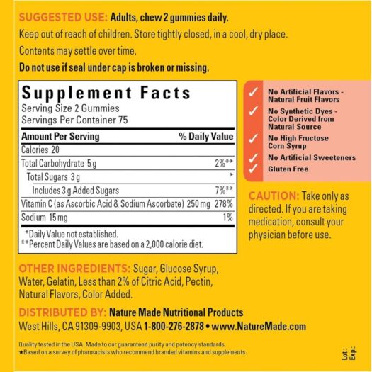 NatureMade. Vitamina C 250 mg - Por cada dos gomitas - 150 gomitas por frasco - Image 6