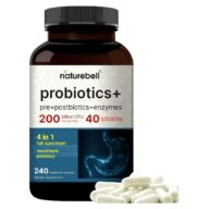 NatureBell. Probióticos - Probióticas +Prebióticos + Postbióticos+ Enzimas Digestivas - 200 billones Por 2 Cápsulas - 240 cápsulas por frasco.