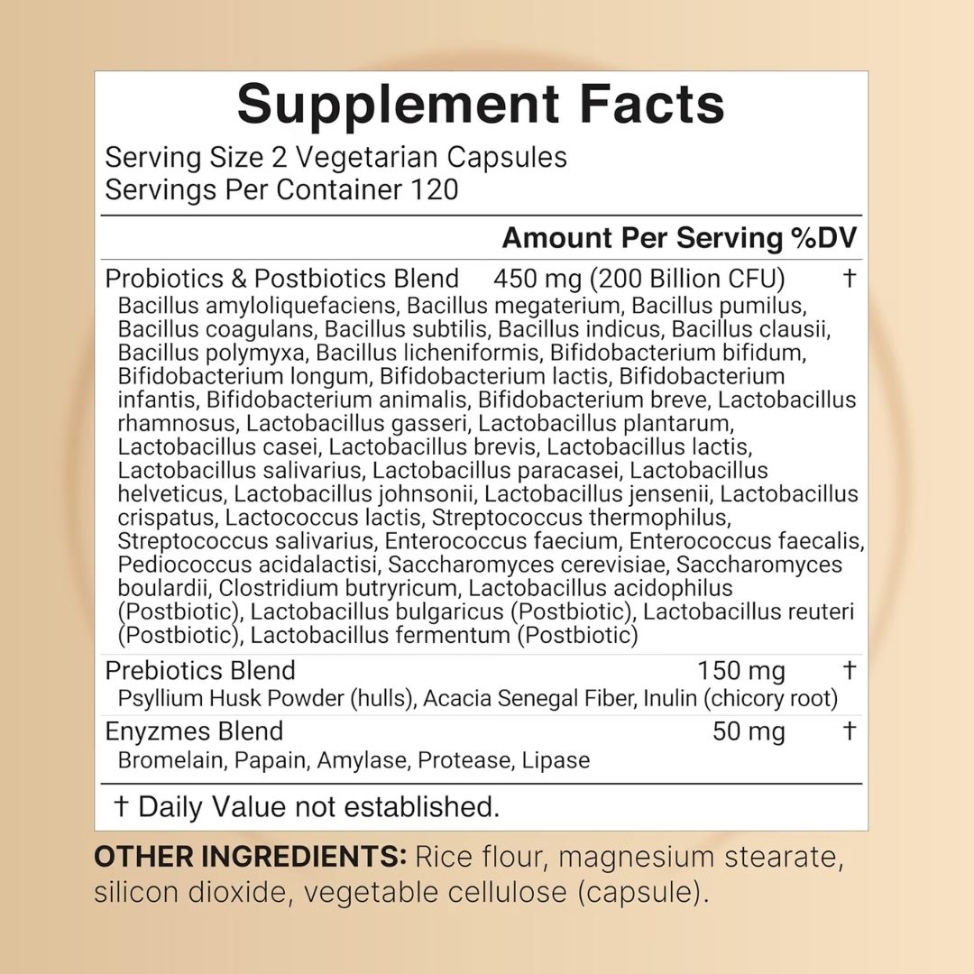 NatureBell. Probióticos - Probióticas +Prebióticos + Postbióticos+ Enzimas Digestivas - 200 billones Por 2 Cápsulas - 240 cápsulas por frasco. - Imagen 2