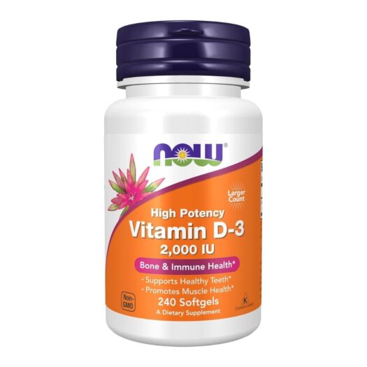 Now. Vitamina D3 2,000 unidades - 240 softgles - Cápsulas blandas.
