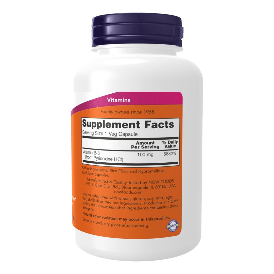 Now. Vitamina B6 100 mg - 250 cápsulas por frasco. - Image 2