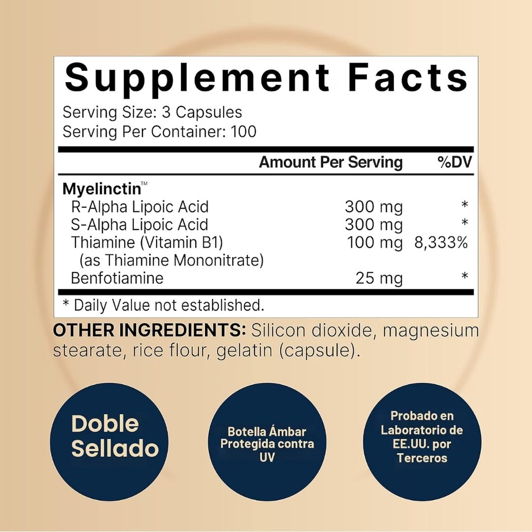 NatureBell. Complejo de Ácido Alfa Lipoico, 600mg - Por 3 cápsulas - Fórmula Myelinctin 4 en 1 con R-ALA, S-ALA, Tiamina y Benfotiamina - 300 Cápsulas por frasco. - Imagen 2