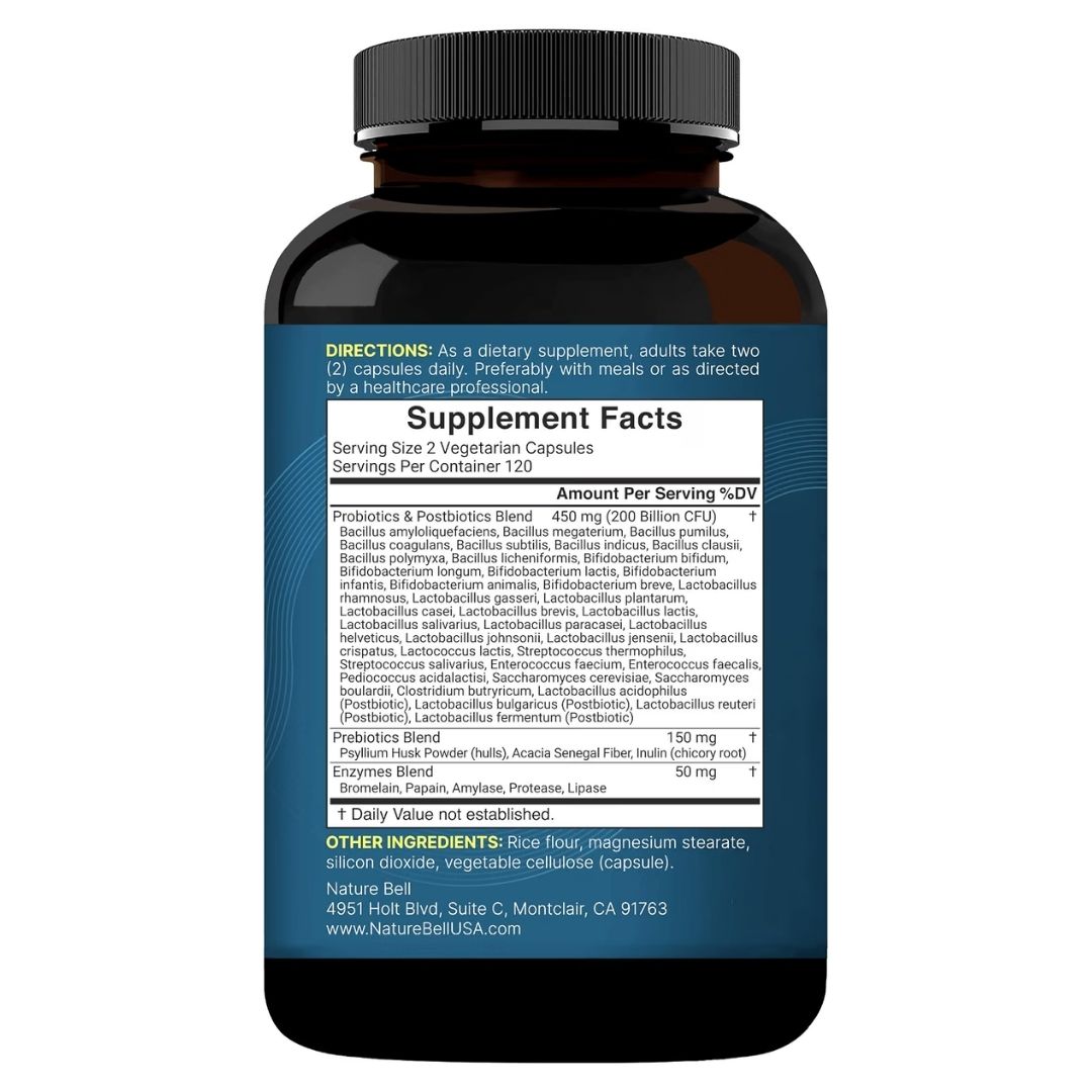 NatureBell. Probióticos - Probióticas +Prebióticos + Postbióticos+ Enzimas Digestivas - 200 billones Por 2 Cápsulas - 240 cápsulas por frasco. - Imagen 7