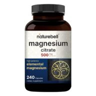 Naturebell. Citrato de Magnesio (Magnesio Elemental) 500 mg - por 3 cápsulas. 240 cápsulas por frasco.