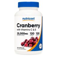 Nutricost. Cranberry 25,000 mg con vitaminas C y E - Por 1 cápsula - 120 capsulas por frasco.