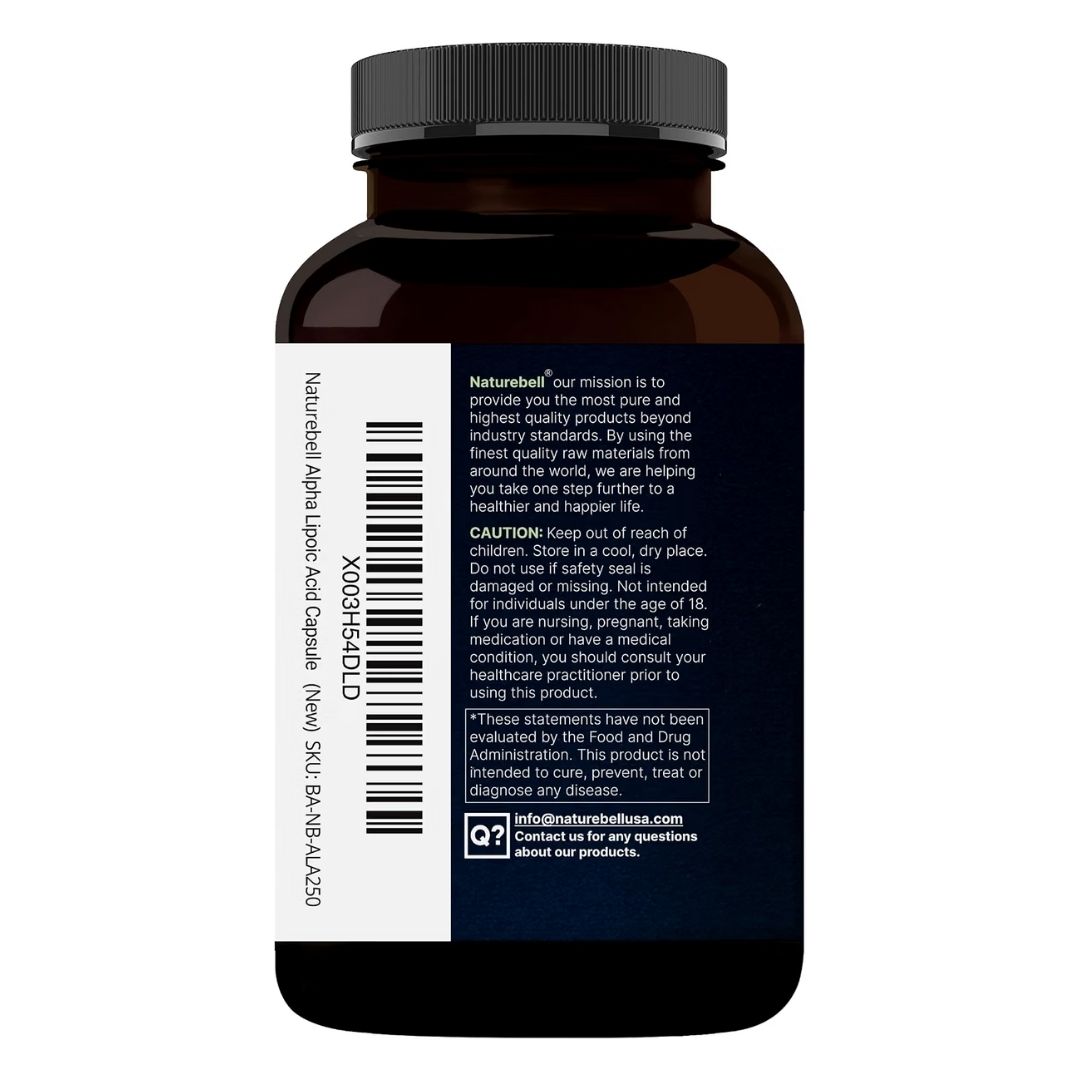 NatureBell. Complejo de Ácido Alfa Lipoico, 600mg - Por 3 cápsulas - Fórmula Myelinctin 4 en 1 con R-ALA, S-ALA, Tiamina y Benfotiamina - 300 Cápsulas por frasco. - Imagen 6