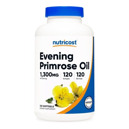 Nutricost. Evening Primrose Oil 1300 mg Aceite de Onagra - 120 softgels/ capsulas blandas por frasco
