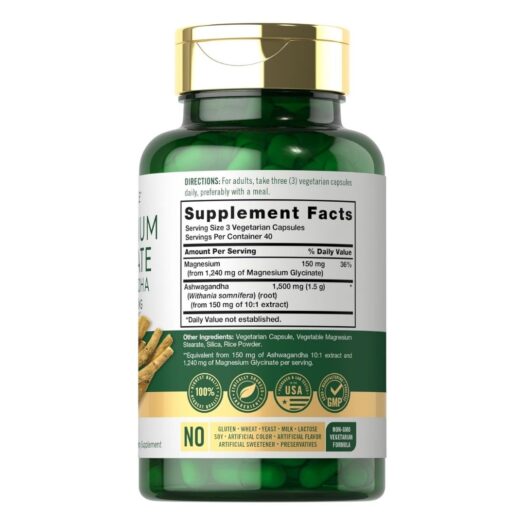 Carlyle. Complejo de Glicinato de Magnesio + Ashwagandha 2,470 mg por cada 3 cápsulas - 120 cápsulas por frasco - Image 2