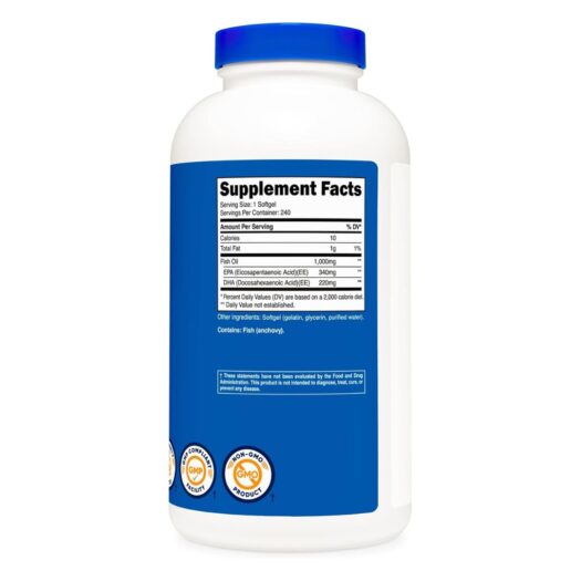 Nutricost. Fish Oil 1,000 mg - EPA 340 MG + DHA 220 MG por softgel - 240 softgels por frasco. - Image 2