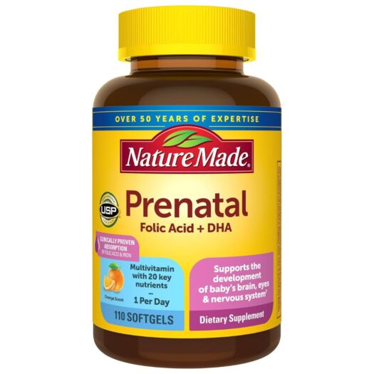 NatureMade. Multivitaminas + Minerales Prenatales + Omega 3 (DHA + EPA) 110 softgels / cápsulas blandas.