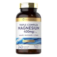 Carlyle. Complejo de Magnesio (Citrato, Glicinato y Malato) 400 mg - Por cada 2 cápsulas - 250 cápsulas por frasco.