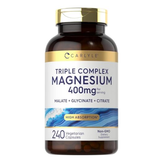 Carlyle. Complejo de Magnesio (Citrato, Glicinato y Malato) 400 mg - Por cada 2 cápsulas - 250 cápsulas por frasco.