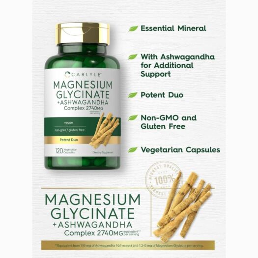 Carlyle. Complejo de Glicinato de Magnesio + Ashwagandha 2,470 mg por cada 3 cápsulas - 120 cápsulas por frasco - Image 4