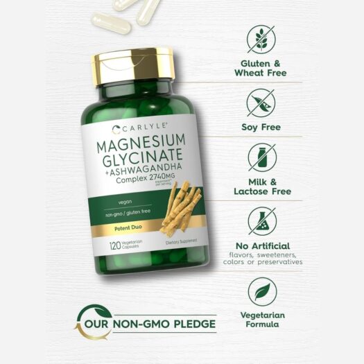 Carlyle. Complejo de Glicinato de Magnesio + Ashwagandha 2,470 mg por cada 3 cápsulas - 120 cápsulas por frasco - Image 5