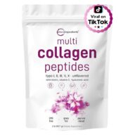 Micro Ingredients. Multicolágeno proteína, tipos I,II, III, V, X + Biotin, Vitamina C y Ácido Hialurónico - 82 porciones en polvo sin sabor - 2 libras