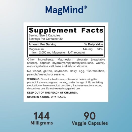 Jarrow Formulas. MagMind L-Treonato de Magnesio 2,000 mg - Por 3 cápsulas - 90 cápsulas por frasco - Image 3