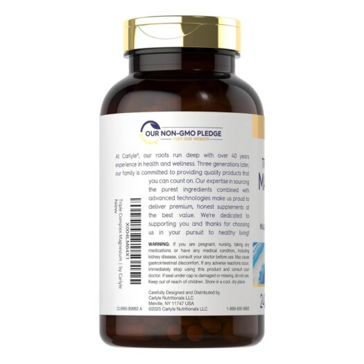 Carlyle. Complejo de Magnesio (Citrato, Glicinato y Malato) 400 mg - Por cada 2 cápsulas - 250 cápsulas por frasco. - Image 3