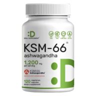 Deal Suplement. Ashwagandha KSM 66 1,200 mg + Pimienta negra 10 mg - por porción (3 cápsulas por porción) - 120 cápsulas por frasco.