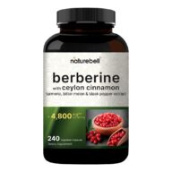 Naturebell. Complejo de Berberina + Canela Ceylon + Cúrcuma + Melón Amargo + Pimienta negra 4,800 mg por 3 cápsula - 240 cápsulas por frasco.