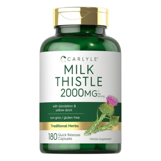 Carlyle. Milk Thistle 2,000 mg + Dandelion + Yellow Dock -  Por cada 4 cápsulas - 180 cápsulas por frasco.