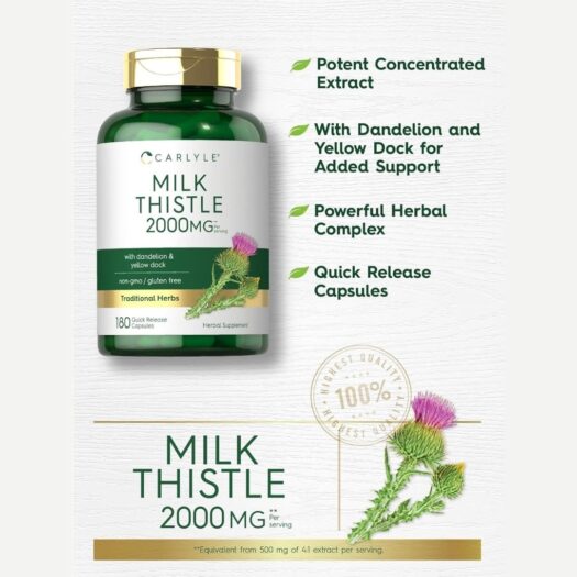 Carlyle. Milk Thistle 2,000 mg + Dandelion + Yellow Dock -  Por cada 4 cápsulas - 180 cápsulas por frasco. - Image 3