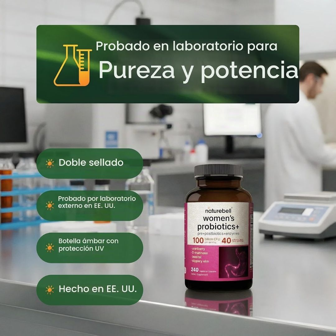 NatureBell. Probióticos para Mujer - Probióticas +Prebióticos + Postbióticos+ Enzimas Digestivas + Arándano, D-manosa, Inositol y más - 100 billones Por 2 Cápsulas - 240 cápsulas por frasco. - Imagen 5