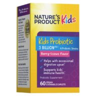 Natures Product Kids. Probióticos Para Niños 3 Billones 6 cepas - 60 tabletas masticables por frasco.