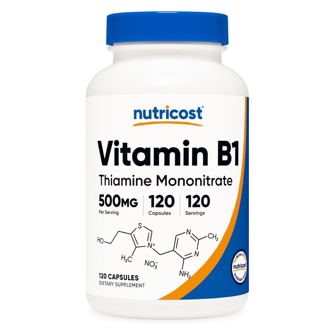 Nutricost. Vitamina B1 500 mg - 120 cápsulas por frasco.