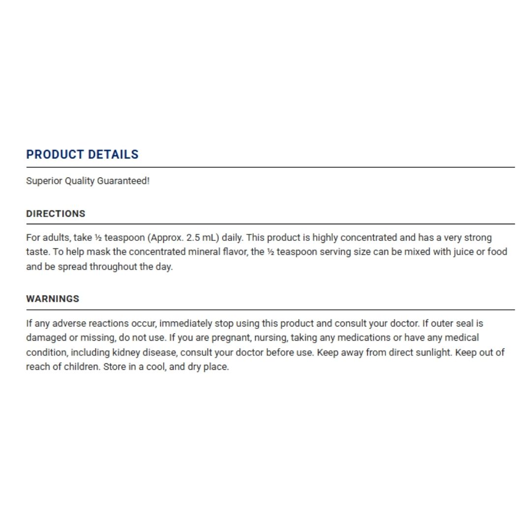 Piping Rock. Magnesio en líquido + trazas de minerales (Cloruro, Sodio, Potasio, Sulfato, Litio y Boron) - 2 onzas / 24 porciones por frasco - Image 2