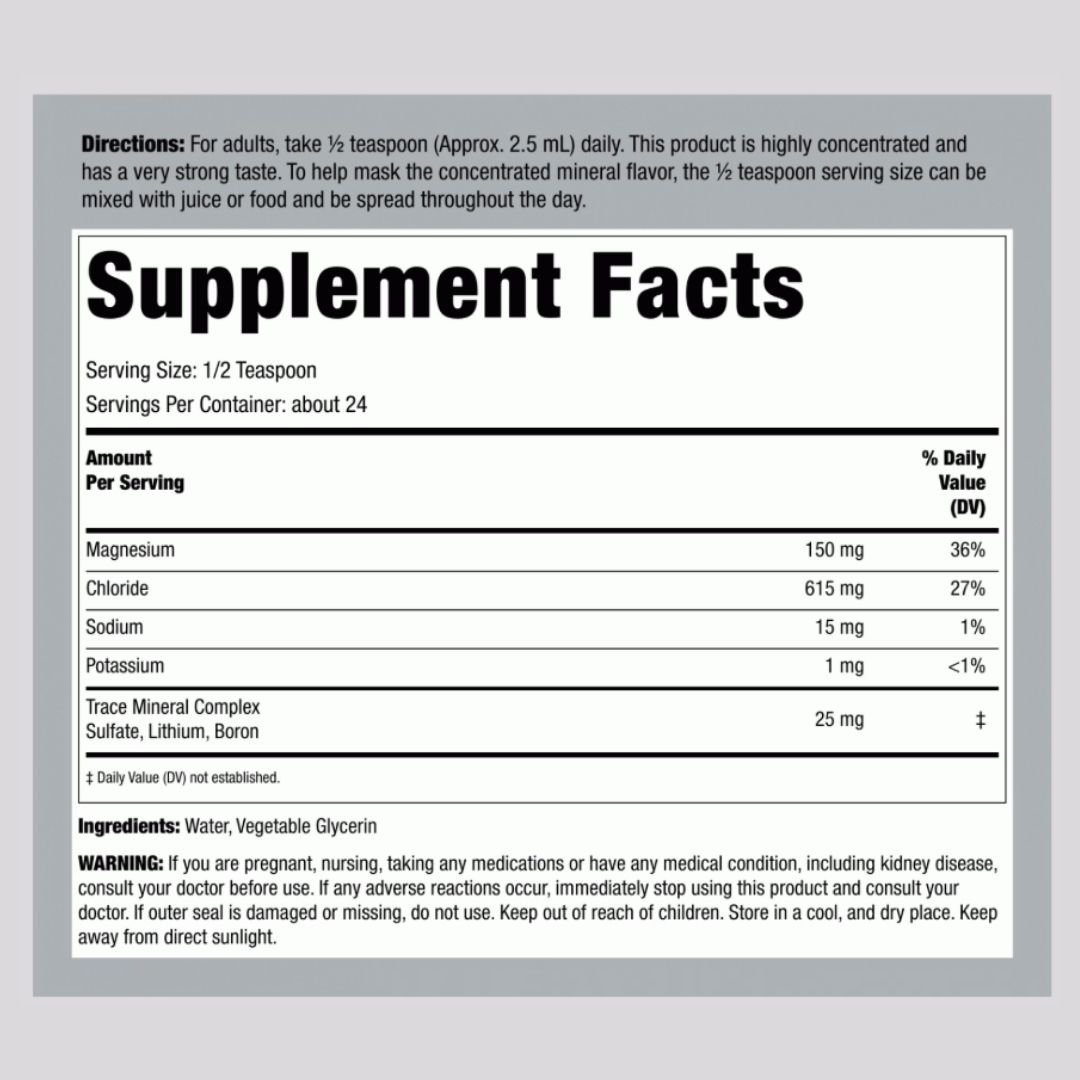 Piping Rock. Magnesio en líquido + trazas de minerales (Cloruro, Sodio, Potasio, Sulfato, Litio y Boron) - 2 onzas / 24 porciones por frasco - Image 3
