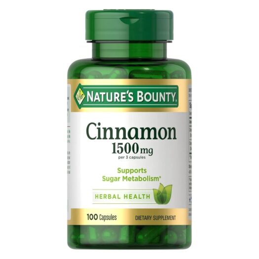 Natures Bounty. Cinnamon - Canela 1,500 mg (Cada 3 cápsulas) - 100 cápsulas por frasco