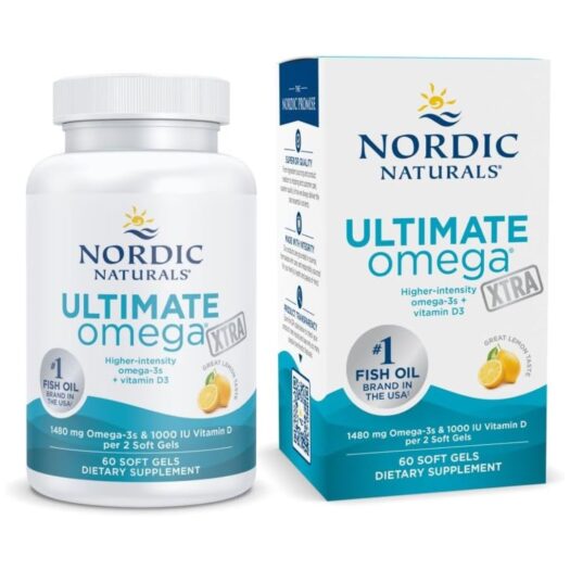 Nordic Naturals. ULTIMATE OMEGA XTRA 1,480 mg Omega 3 + 1,000 IU Vitamina D3 - 60 softgels sabor a limón por frasco.