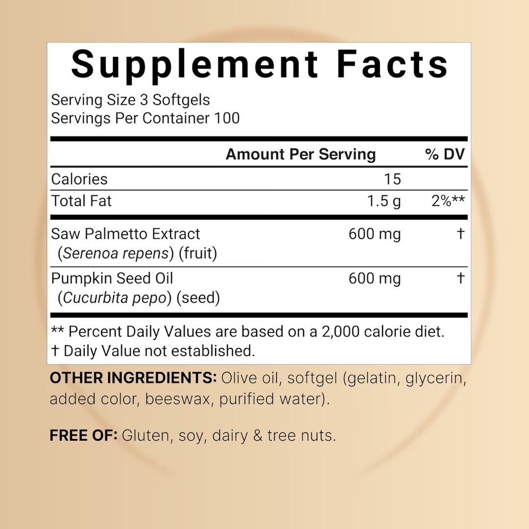 Naturebell. Saw Palmetto 600 mg extracto+ 600 mg Aceite de Semillas de Calabaza - Por cada 3 cápsulas - 300 cápsulas por frasco - Imagen 2