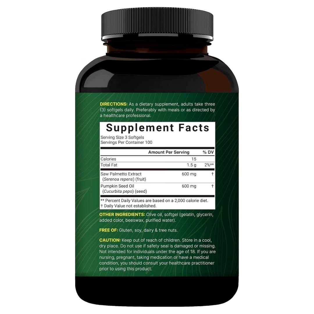 Naturebell. Saw Palmetto 600 mg extracto+ 600 mg Aceite de Semillas de Calabaza - Por cada 3 cápsulas - 300 cápsulas por frasco - Imagen 5