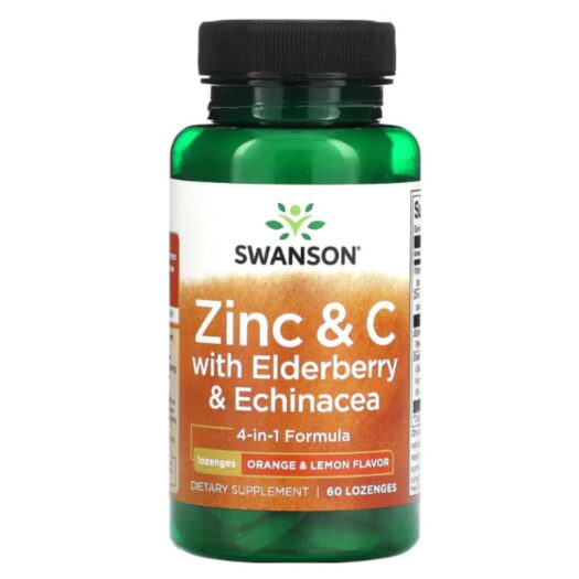 Swanson. Zinc 25 mg + Vitamina C 100 mg. + Equinacea 20 mg + Elderberry mg. - 60 lozenges - Caramelos Chupables.