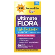 RenewLife Kids. Probióticos Para Niños 3 Billones 6 cepas - 60 tabletas masticables por frasco.